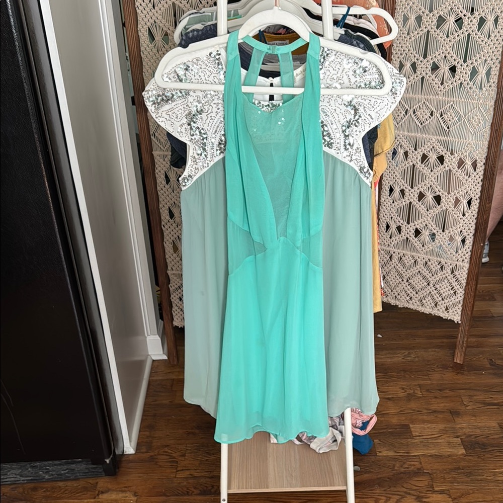 Mint Green Halter Dress with CUTE open back